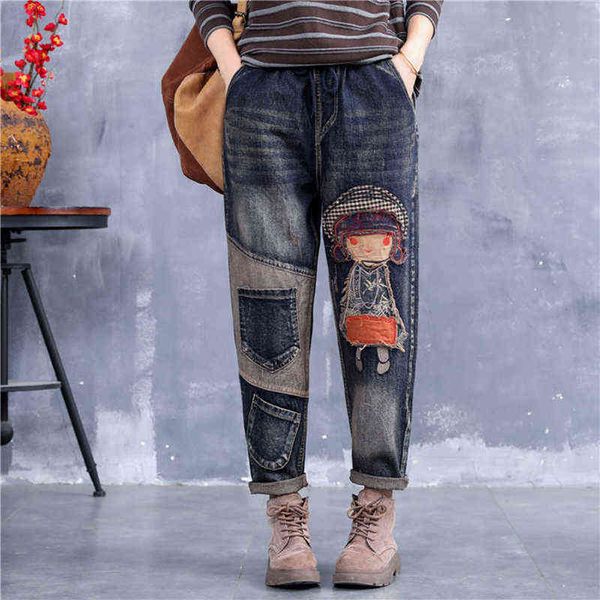 vintage printing embroidery jeans women casual loose plus size harem pants denim cottons do old korean autumn bottoms 211129, Blue
vintage printing embroidery jeans women casual loose plus size harem pants denim cottons do old korean autumn bottoms 211129, Blue