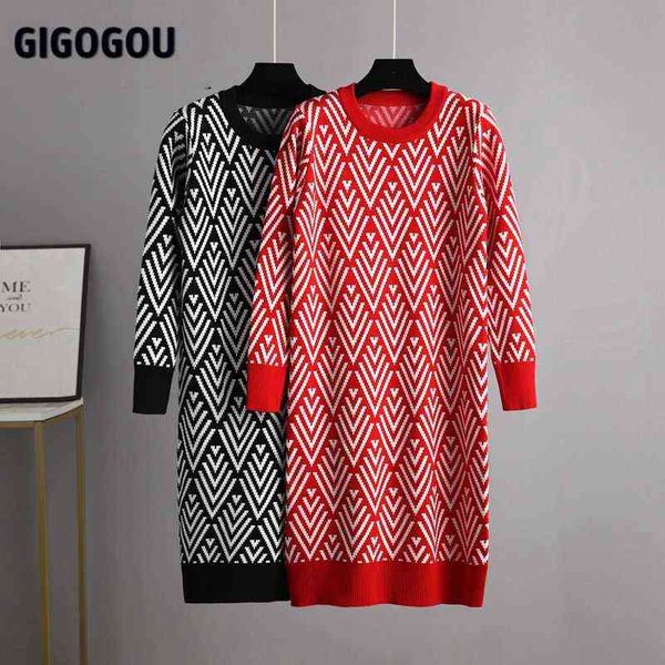 gigogou jacquard knit women straight dress o neck long sleeve women sweater dress autumn winter geomatric pullover jumper dress g1214, Black;gray 
gigogou jacquard knit women straight dress o neck long sleeve women sweater dress autumn winter geomatric pullover jumper dress g1214, Black;gray