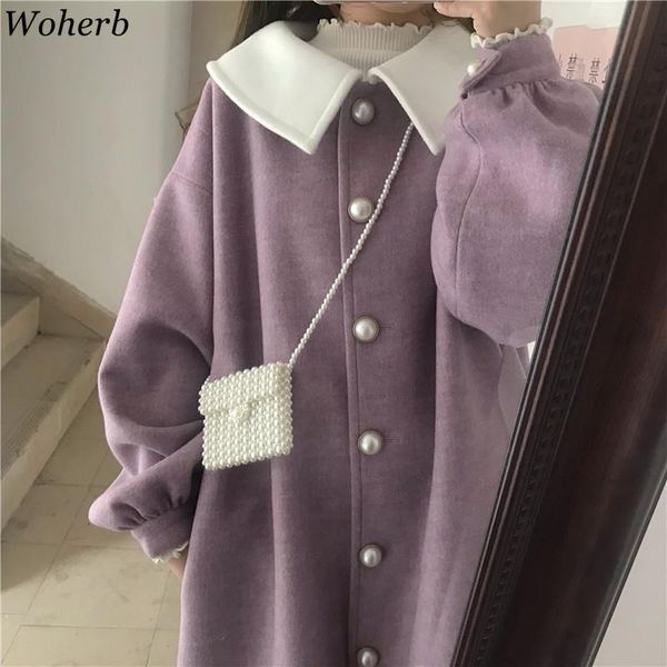 women's jackets woherb womens blends turn down collar sweet lovely casual simple students long outwear japanese kawaii fashion ins, Black;brown
women's jackets woherb womens blends turn down collar sweet lovely casual simple students long outwear japanese kawaii fashion ins, Black;brown