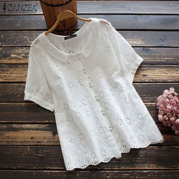 women's blouses & shirts fashion women embroidery zanzea 2021 lace short sleeve blusas female casual button o neck tunic chemise overs, White
women's blouses & shirts fashion women embroidery zanzea 2021 lace short sleeve blusas female casual button o neck tunic chemise overs, White