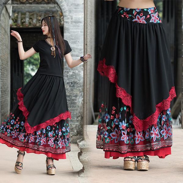 skirts vintage ethnic women floral embroidered black maxi long skirt big hem mesh faldas dr2566
skirts vintage ethnic women floral embroidered black maxi long skirt big hem mesh faldas dr2566