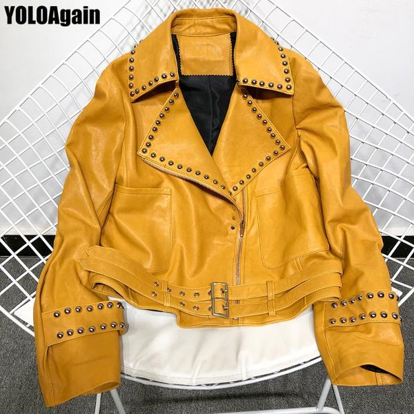 women's leather & faux yoloagain women genuine jacket ladies rivet real motorcycle, Black
women's leather & faux yoloagain women genuine jacket ladies rivet real motorcycle, Black