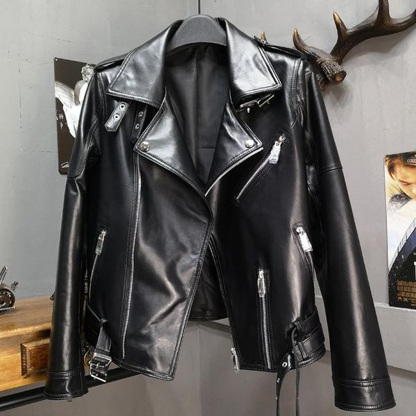 women's leather & faux brand genuine jacket women real sheepskin ladies coat autumn wintermotorcycle streetwear biker outwear female cl, Black
women's leather & faux brand genuine jacket women real sheepskin ladies coat autumn wintermotorcycle streetwear biker outwear female cl, Black