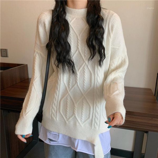 fashion women's sweater 2021 twist stitching hole fake two-piece candy color lazy knitted sweaters, White;black
fashion women's sweater 2021 twist stitching hole fake two-piece candy color lazy knitted sweaters, White;black