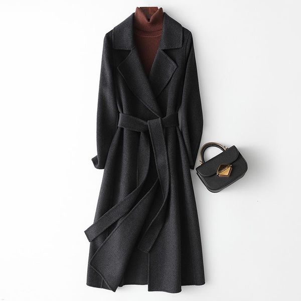 women's wool & blends double-faced coat women autumn winter 2021 elegant fashion solid color turn-down collar adjustable waist cashmere, Black
women's wool & blends double-faced coat women autumn winter 2021 elegant fashion solid color turn-down collar adjustable waist cashmere, Black