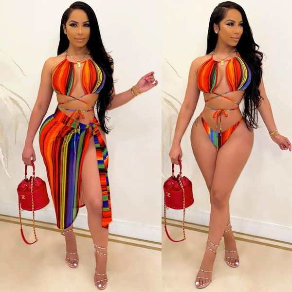 women's tracksuits sjying 2021 summer fashion color stripe printed swimsuit three piece set, Gray
women's tracksuits sjying 2021 summer fashion color stripe printed swimsuit three piece set, Gray