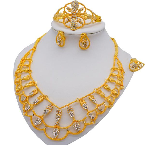earrings & necklace fine wedding bridal crystal jewelry sets african dubai gold color unique bracelet ring jewellery costume, Silver
earrings & necklace fine wedding bridal crystal jewelry sets african dubai gold color unique bracelet ring jewellery costume, Silver