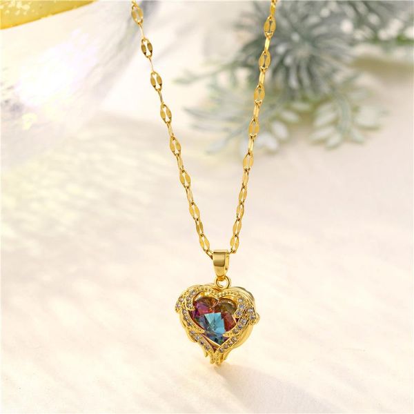 pendant necklaces luxury heart crystal gold color stainless steel chain necklace for women exquisite zircon clavicle wedding jewelry, Silver
pendant necklaces luxury heart crystal gold color stainless steel chain necklace for women exquisite zircon clavicle wedding jewelry, Silver