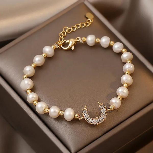 charm bracelets elegant nature freshwater pearl bracelet for women gold color beads shiny rhinestone moon pendant accessories, Golden;silver
charm bracelets elegant nature freshwater pearl bracelet for women gold color beads shiny rhinestone moon pendant accessories, Golden;silver