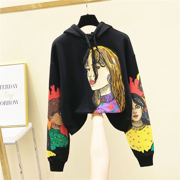 2021 Autumn Printed Cord with Hood Long Sleeve Short Sweatshirt Female Pullovers New Loose Design Top W9wz, Black
2021 Autumn Printed Cord with Hood Long Sleeve Short Sweatshirt Female Pullovers New Loose Design Top W9wz, Black