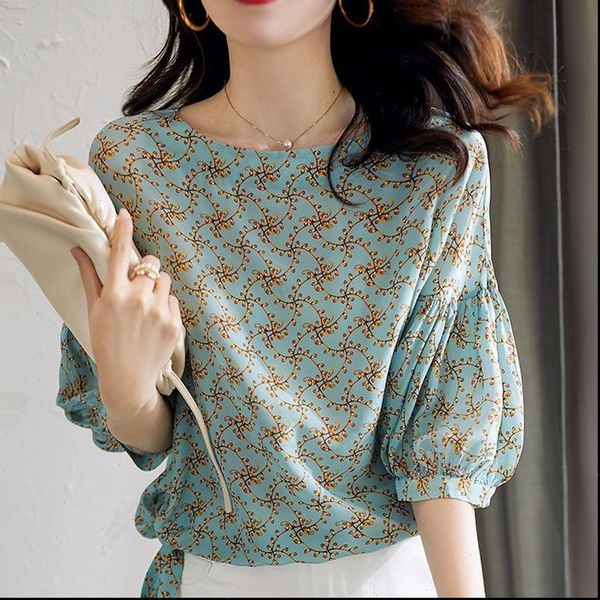 3 4 sleeve printed chiffon shirt female round neck lantern sleeves drawstring tie loose fashion blouses women spring, White
3 4 sleeve printed chiffon shirt female round neck lantern sleeves drawstring tie loose fashion blouses women spring, White