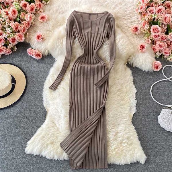 elegant o neck split tight elastic knit dress autumn winter long-sleeved bottoming sweater dresses for womens vestidos 211112, Black;gray
elegant o neck split tight elastic knit dress autumn winter long-sleeved bottoming sweater dresses for womens vestidos 211112, Black;gray