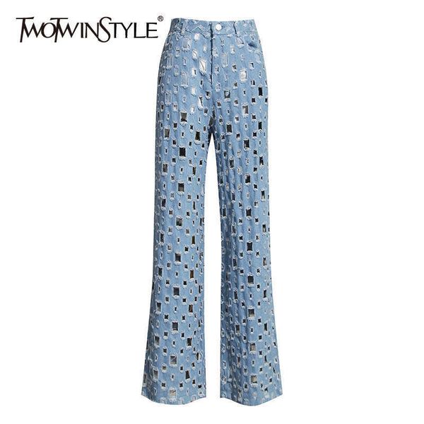 twotyle hollow out wide leg pants for women high waist ripped hole autumn denim trousers female fashion clothing 210927, Blue
twotyle hollow out wide leg pants for women high waist ripped hole autumn denim trousers female fashion clothing 210927, Blue