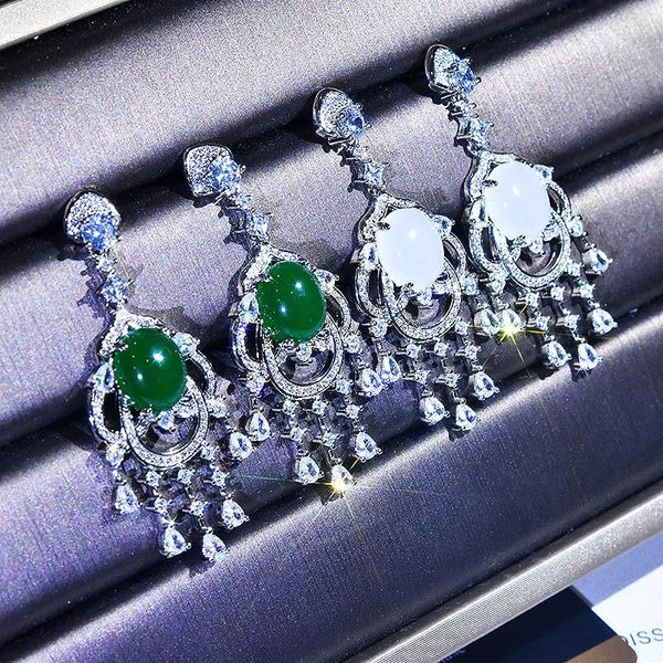 dangle & chandelier luxury inlaid natural emerald chalcedony zircon earrings female jewelry, Silver
dangle & chandelier luxury inlaid natural emerald chalcedony zircon earrings female jewelry, Silver