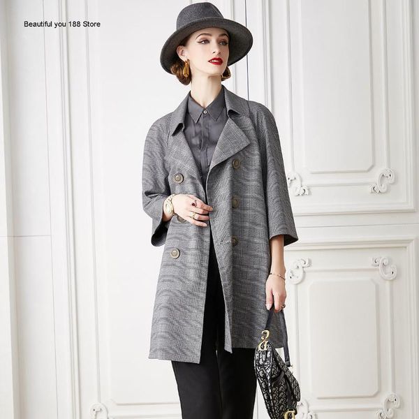 women's suit collar windbreaker mid-length 2021 early autumn new high-end temperament seven-quarter sleeve gray plaid thin, Tan;black
women's suit collar windbreaker mid-length 2021 early autumn new high-end temperament seven-quarter sleeve gray plaid thin, Tan;black