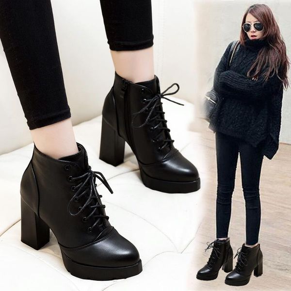 boots chunky heel ankle boot women lace-up pumps fashion designer work shoes z592, Black
boots chunky heel ankle boot women lace-up pumps fashion designer work shoes z592, Black