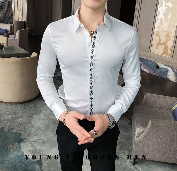 elegant gentleman embroidered black shirts smooth work marriage dressed white party men's clothes 2021 in fine fit fashion 8ycb, White;black
elegant gentleman embroidered black shirts smooth work marriage dressed white party men's clothes 2021 in fine fit fashion 8ycb, White;black