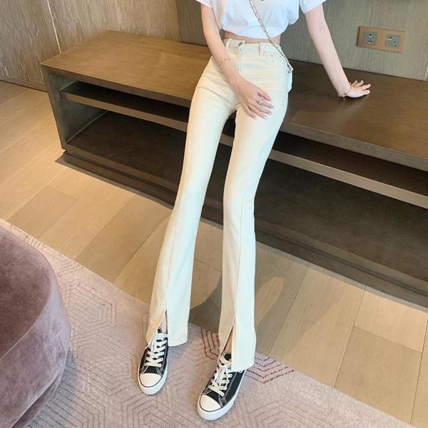 net red high waist casual jeans, abdomen thin and feeling, slit front micro horn pants, Blue
net red high waist casual jeans, abdomen thin and feeling, slit front micro horn pants, Blue