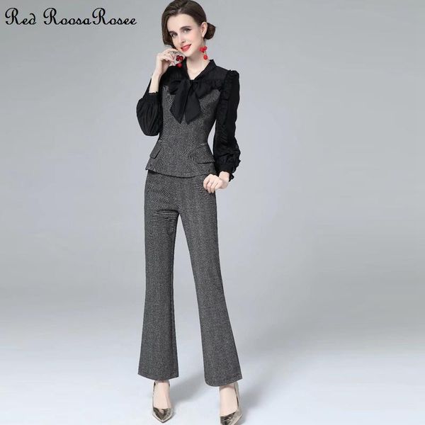 women's two piece pants red roosarosee spring autumn 2022 women bow collar long sleeve patchwork blouse + flare twinset female, White
women's two piece pants red roosarosee spring autumn 2022 women bow collar long sleeve patchwork blouse + flare twinset female, White