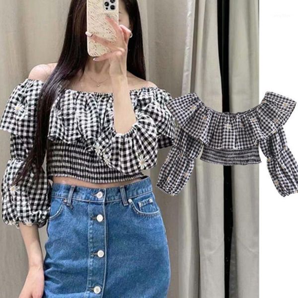 women's blouses & shirts dave&di summer blouse women ins blogger high street embroidery flower slash neck short blusas mujer de moda 20, White
women's blouses & shirts dave&di summer blouse women ins blogger high street embroidery flower slash neck short blusas mujer de moda 20, White