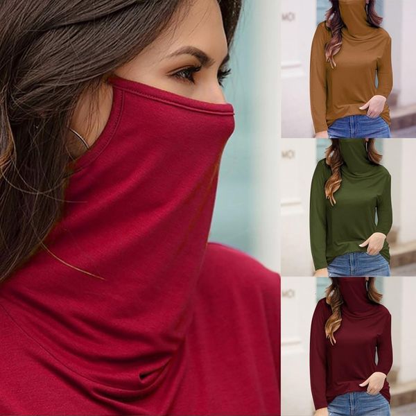 women tshirt casual loose turtleneck long sleeve face mask solid corlor t-shirt women multi-color clothes, White
women tshirt casual loose turtleneck long sleeve face mask solid corlor t-shirt women multi-color clothes, White