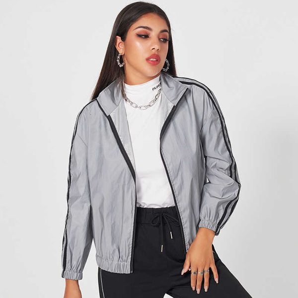 women's jackets spring autumn fashion clothing sier light reflective trend loose windproof webbing stitching zipper casual jac mv0, Black;brown
women's jackets spring autumn fashion clothing sier light reflective trend loose windproof webbing stitching zipper casual jac mv0, Black;brown