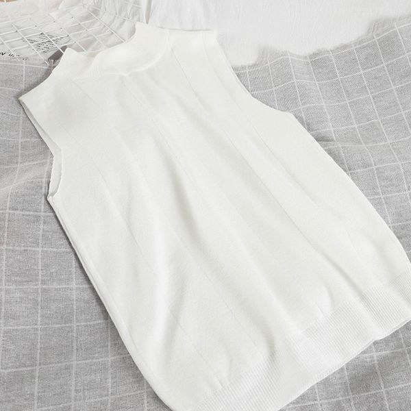women slim bottomed knitted sweater vest solid color sleeveless half high collar fashion spring summer mz983 210525, Black;white
women slim bottomed knitted sweater vest solid color sleeveless half high collar fashion spring summer mz983 210525, Black;white