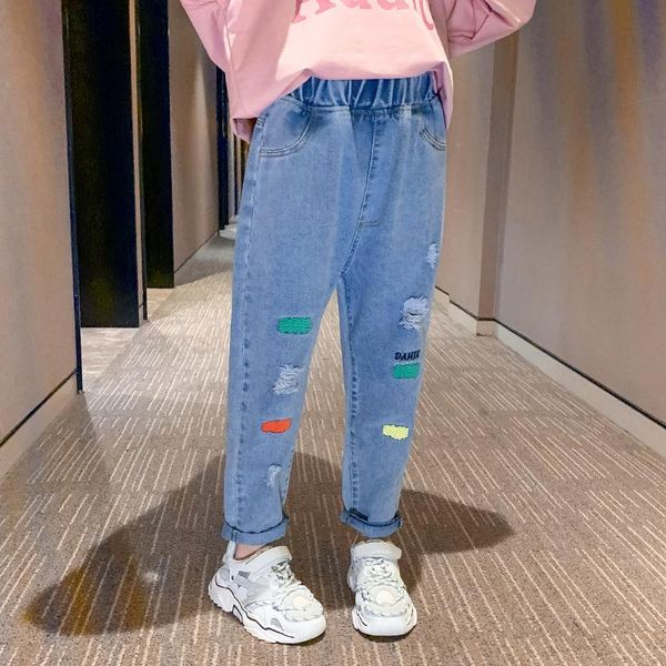 jeans girls solid elastic waist children's clothing for girl 3-13 years korean distrressed denim pants spring and autumn clothes, Blue
jeans girls solid elastic waist children's clothing for girl 3-13 years korean distrressed denim pants spring and autumn clothes, Blue