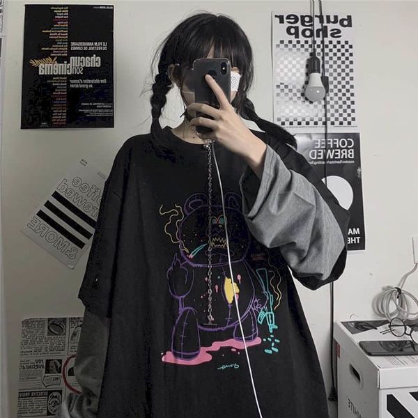 fake two mango-long t-shirt autumn korean version the harajuku style bf ghost horse bear print loose shirt of female student kdlh, White
fake two mango-long t-shirt autumn korean version the harajuku style bf ghost horse bear print loose shirt of female student kdlh, White