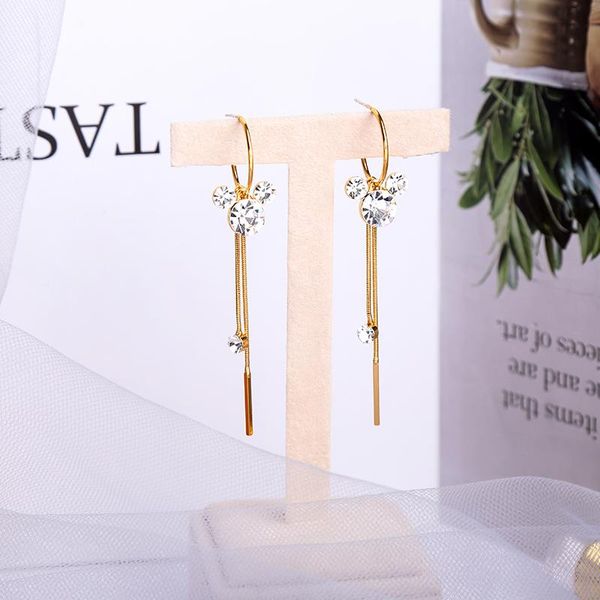 dangle & chandelier uer cute cartoon mouse delicate crystal drop earrings for women gold color brass long chain 2021 fashion jewelry, Silver 
dangle & chandelier uer cute cartoon mouse delicate crystal drop earrings for women gold color brass long chain 2021 fashion jewelry, Silver