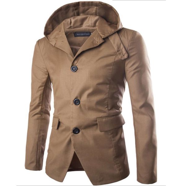 spring and autumn new casual jacket men's fashion medium length windbreaker hooded solid coatwinter, Black;brown 
spring and autumn new casual jacket men's fashion medium length windbreaker hooded solid coatwinter, Black;brown