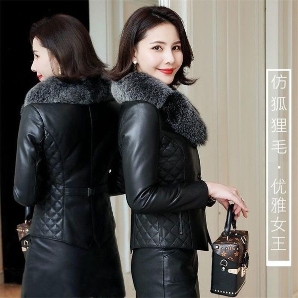women's leather & faux autumn and winter pu jacket women korean cotton clothing 2021 ladies fur collar slim thick short coat m253, Black
women's leather & faux autumn and winter pu jacket women korean cotton clothing 2021 ladies fur collar slim thick short coat m253, Black