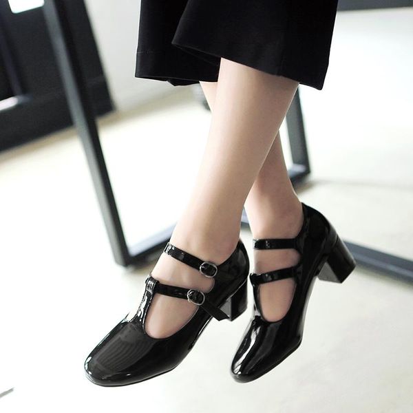 dress shoes oversized patent leather shiny thick-heeled square-toe women's high-heeled metal buckle stitching process breathable pumps, Black
dress shoes oversized patent leather shiny thick-heeled square-toe women's high-heeled metal buckle stitching process breathable pumps, Black
