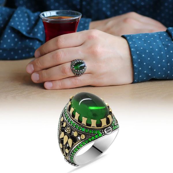 cluster rings tesbihane green zircon oval design 925 sterling silver men 's ring, Golden;silver
cluster rings tesbihane green zircon oval design 925 sterling silver men 's ring, Golden;silver