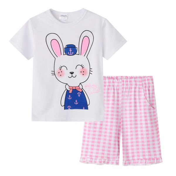 and 2021 spring summer clothing short sleeve children's plaid shorts suit girls cartoon animal two piece set, White
and 2021 spring summer clothing short sleeve children's plaid shorts suit girls cartoon animal two piece set, White
