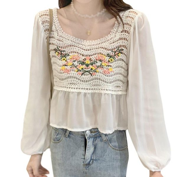women's blouses & shirts summer wear chiffon shirt korean version of the loose openwork hooks bottoming blouse female sweety, White
women's blouses & shirts summer wear chiffon shirt korean version of the loose openwork hooks bottoming blouse female sweety, White