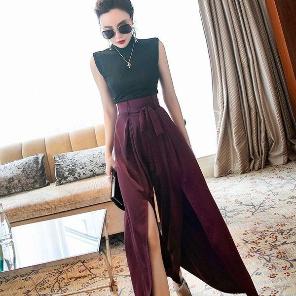 women 2021 summer new fashion two-piece suits female solid color sleeveless ladies loose split wide-leg pants sets k24, White
women 2021 summer new fashion two-piece suits female solid color sleeveless ladies loose split wide-leg pants sets k24, White