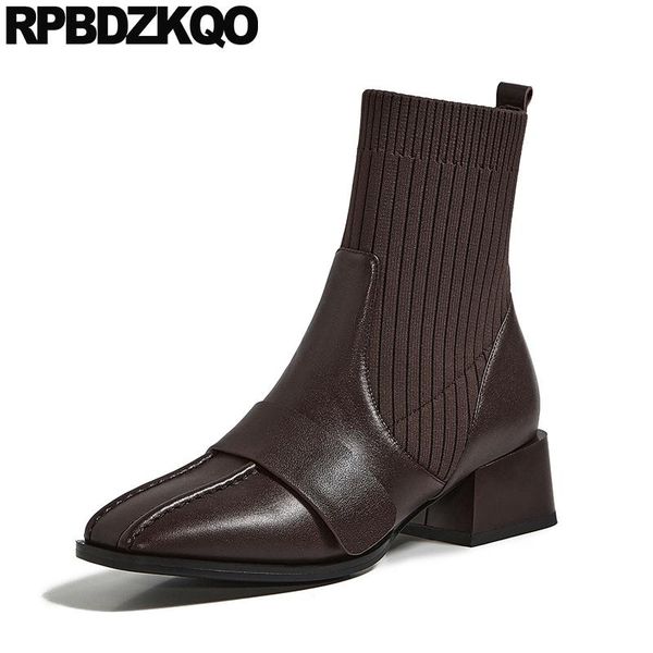 boots 2021 winter sock block brown short square toe women ankle medium heel autumn knit chunky vintage elastic shoes slip on, Black
boots 2021 winter sock block brown short square toe women ankle medium heel autumn knit chunky vintage elastic shoes slip on, Black