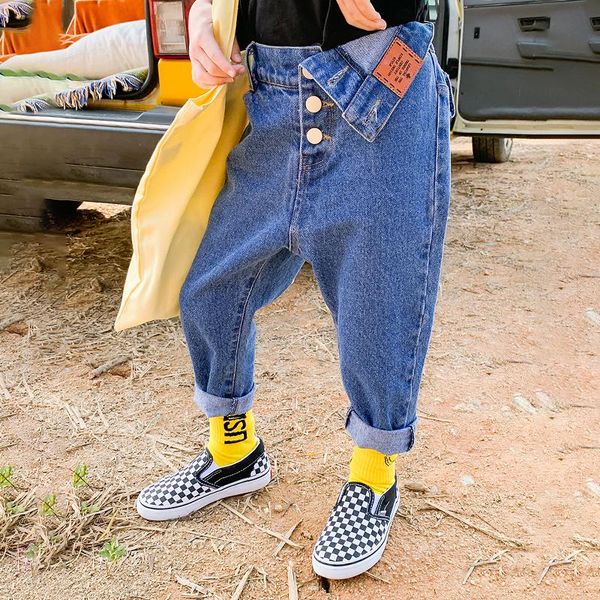 jeans spring autumn girls baby denim pants kids trousers children bottoms streetwear flip irregular waist buttons 3 to 12 yrs, Blue 
jeans spring autumn girls baby denim pants kids trousers children bottoms streetwear flip irregular waist buttons 3 to 12 yrs, Blue
