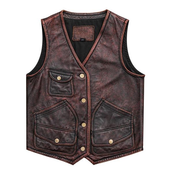 men's leather & faux 2021 vintage brown men american casual style short motorcycle genuine cowhide slim fit biker's vest, Black
men's leather & faux 2021 vintage brown men american casual style short motorcycle genuine cowhide slim fit biker's vest, Black
