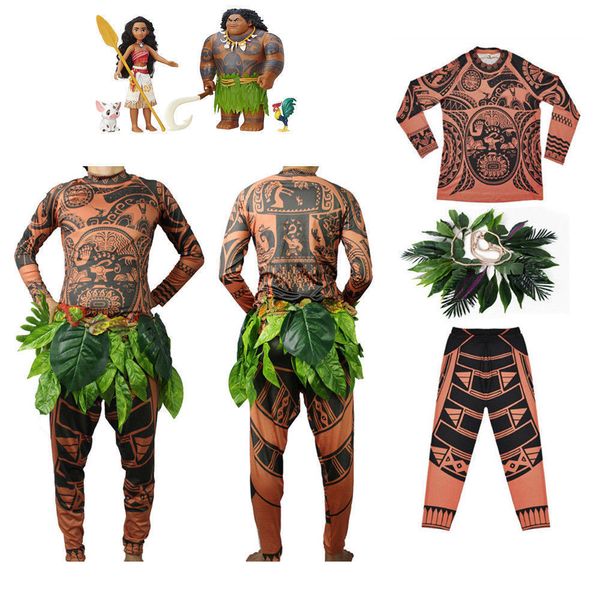 halloween mens tattoo t shirt pants grass skirt cosplay costume, Black;blue 
halloween mens tattoo t shirt pants grass skirt cosplay costume, Black;blue