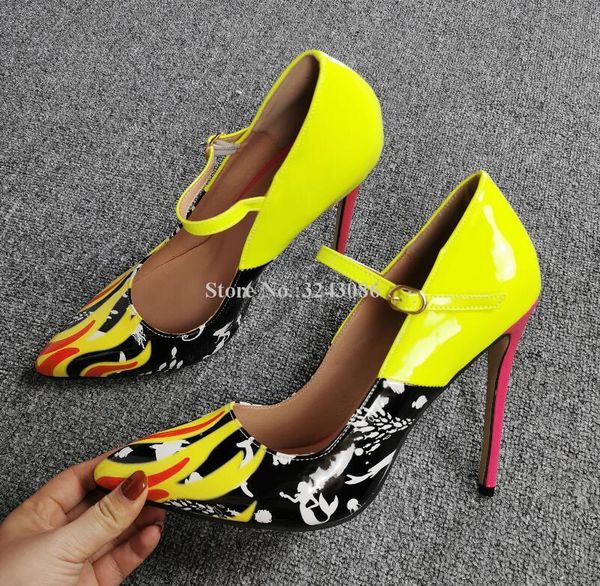 dress shoes printed patent leather stiletto heel pumps lady pointed toe buckle strap single women party, Black
dress shoes printed patent leather stiletto heel pumps lady pointed toe buckle strap single women party, Black
