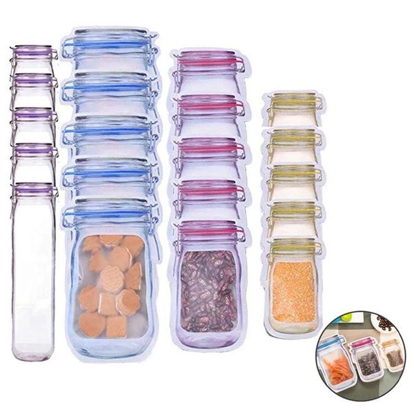 4/12/20 pcs portable mason bottle shape bags nut candy snack fresh storage reusable snake zipper seal bag kitchen organizer
4/12/20 pcs portable mason bottle shape bags nut candy snack fresh storage reusable snake zipper seal bag kitchen organizer