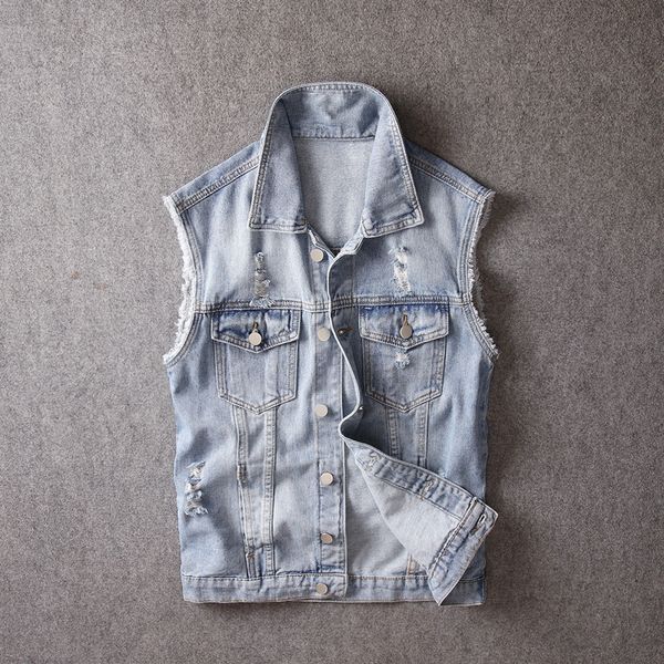 fashion streetwear men torn blue hip denim designer vest cotton jackets biker chaqueta homme vests bey4, Black;white
fashion streetwear men torn blue hip denim designer vest cotton jackets biker chaqueta homme vests bey4, Black;white