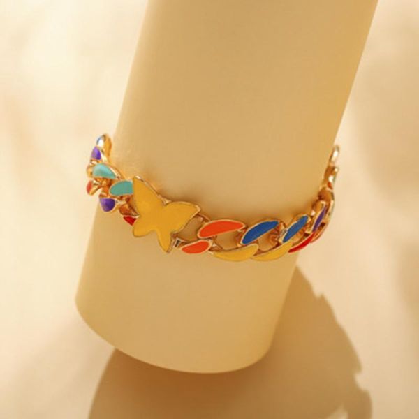 link, chain hip hop rainbow color butterfly drop oil thick bracelet ladies girls party fashion jewelry gift, Black
link, chain hip hop rainbow color butterfly drop oil thick bracelet ladies girls party fashion jewelry gift, Black