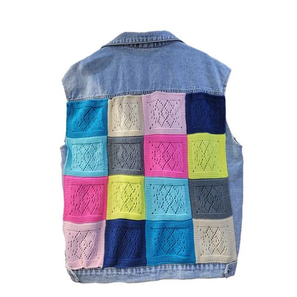 women's vests summer knit spliced denim vest women waistcoat fashion knitted pocket splicing sleeveless jacket loose short jeans female, Black;white
women's vests summer knit spliced denim vest women waistcoat fashion knitted pocket splicing sleeveless jacket loose short jeans female, Black;white
