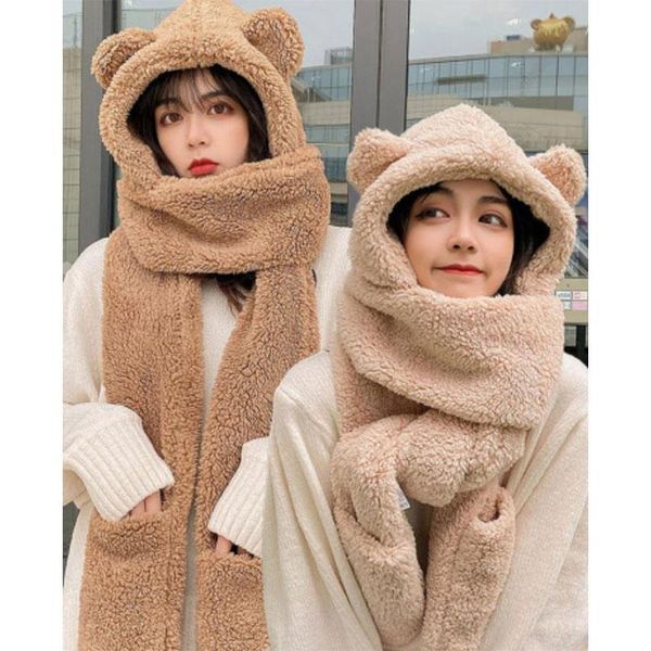 fashion winter warm hat korean trendy hooded scarf cute bear ears headgear collar hat scarf for women couples friends, Blue;gray 
fashion winter warm hat korean trendy hooded scarf cute bear ears headgear collar hat scarf for women couples friends, Blue;gray