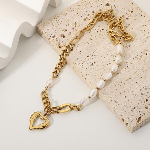 pendant necklaces fashion love heart-shaped necklace gold plating stainless steel natural freshwater pearl chain female jewelry, Silver
pendant necklaces fashion love heart-shaped necklace gold plating stainless steel natural freshwater pearl chain female jewelry, Silver