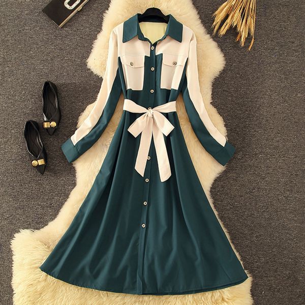 2021 patchwork turn-down collar button shirt women spring with belt sleeve stitching long elegant contrast vestidos 16sn, Black;gray
2021 patchwork turn-down collar button shirt women spring with belt sleeve stitching long elegant contrast vestidos 16sn, Black;gray