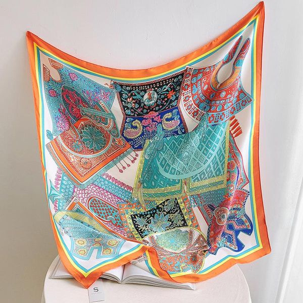 scarves 90cm silk scarf women floral bag print manual hand square spain echarpes foulards femme wrap bandana small hijab, Blue;gray
scarves 90cm silk scarf women floral bag print manual hand square spain echarpes foulards femme wrap bandana small hijab, Blue;gray